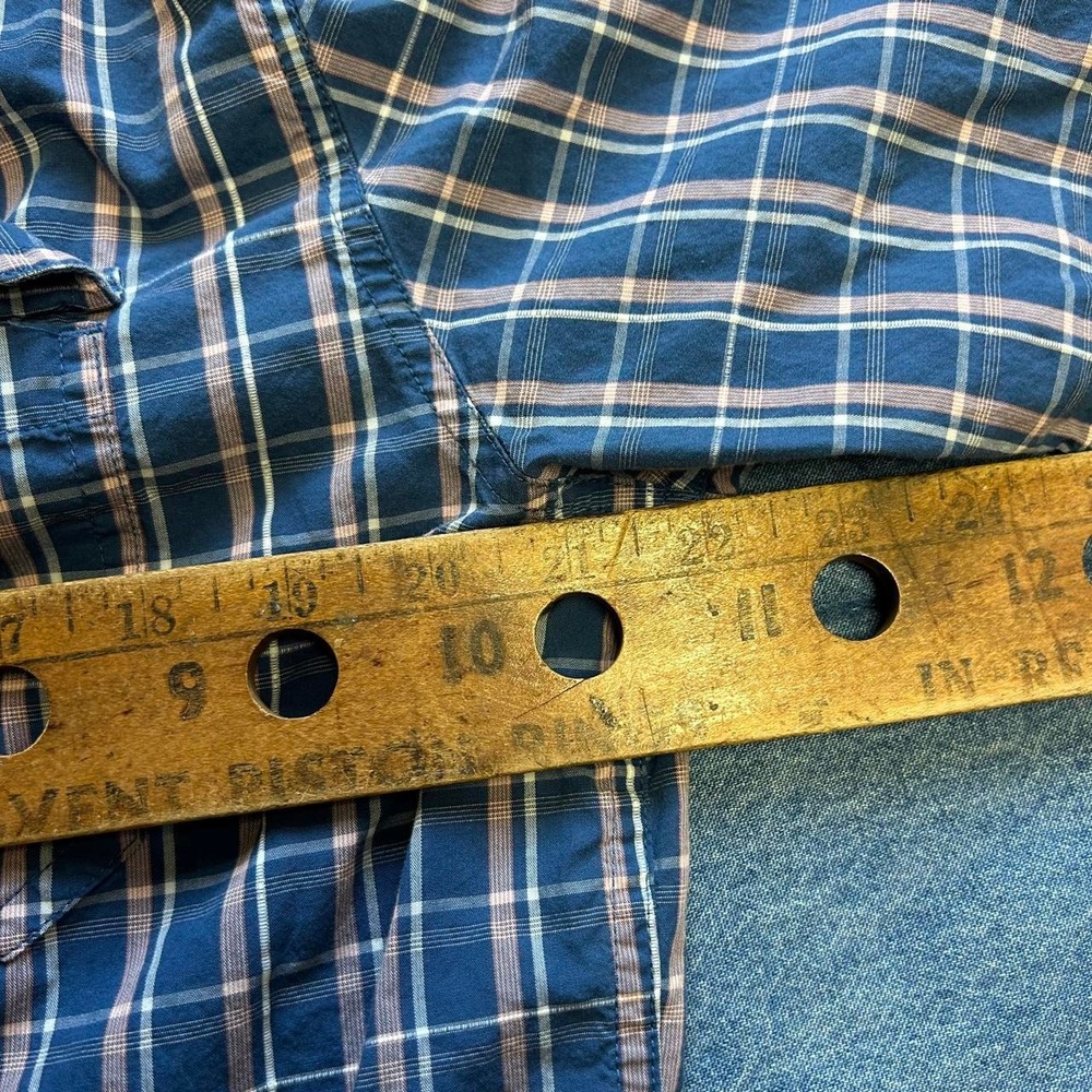 Croft & Barrow Mens Blue Checkered Cropped Short Sleeve Button Up Shirt M - Picture 5 of 6